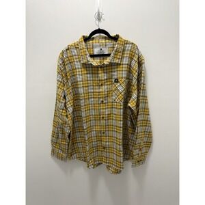 Mossy Oak Plaid Button Down Shirt 3XL Yellow Flannel Cotton Long Sleeve